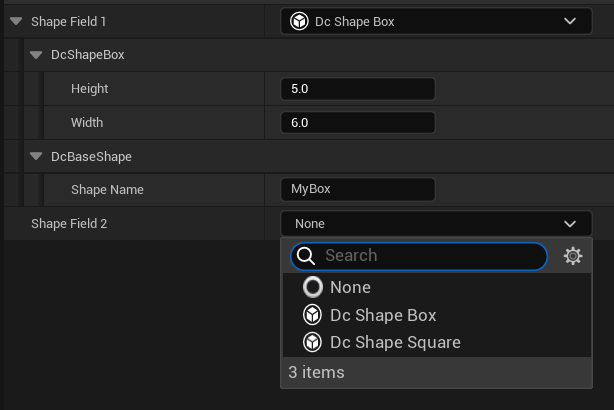 DcBaseShape Property in Unreal Editor